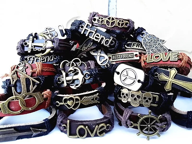 Wholesale 100 arbitrary mixed color hand-woven leather bracelet